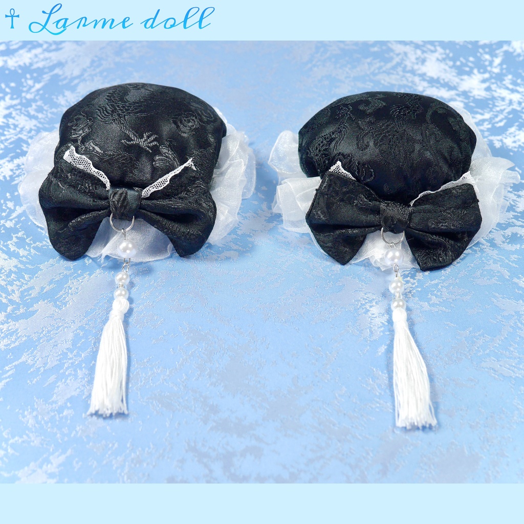 【完成品】【一点物】《☥》タッセル付き チャイナお団子カバー カラー▷黒×白