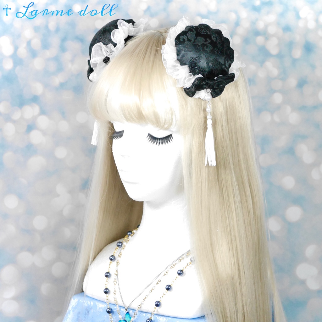 【完成品】【一点物】《☥》タッセル付き チャイナお団子カバー カラー▷黒×白