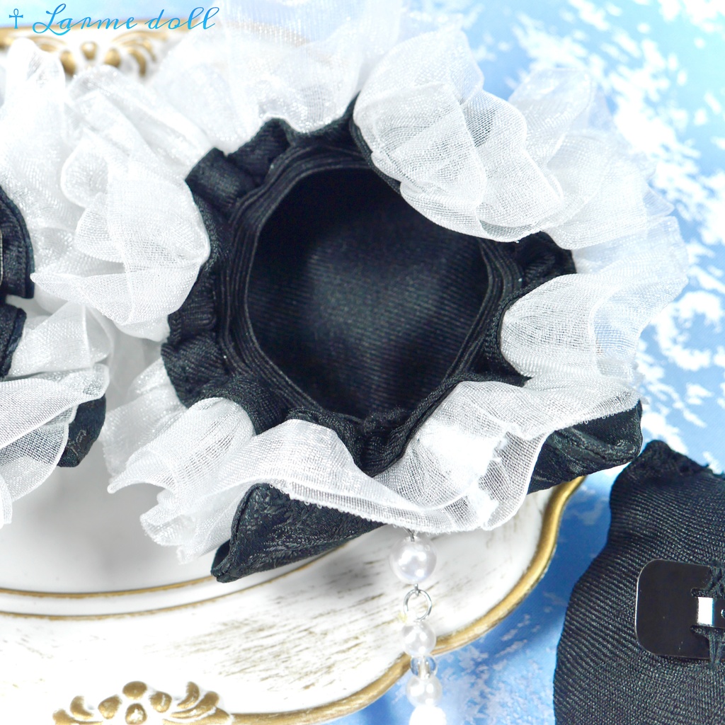 【完成品】【一点物】《☥》タッセル付き チャイナお団子カバー カラー▷黒×白