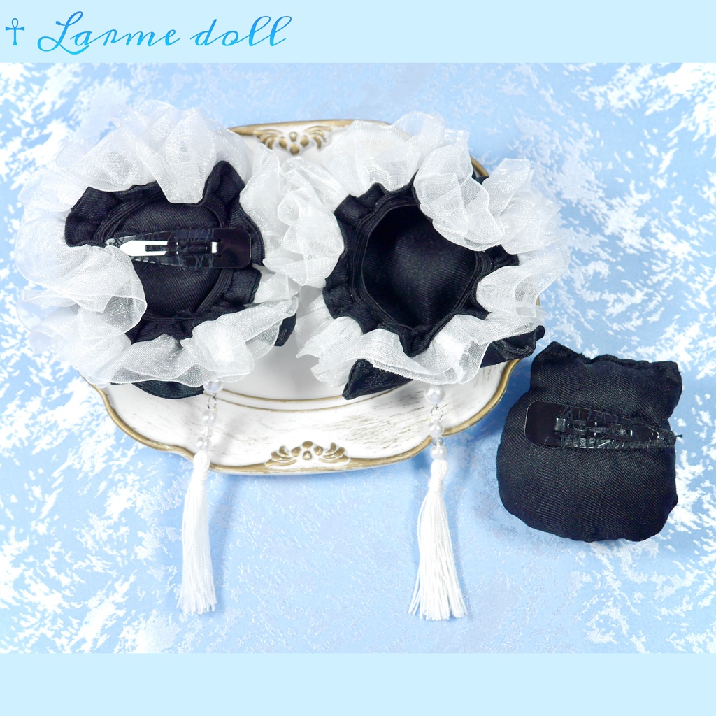 【完成品】【一点物】《☥》タッセル付き チャイナお団子カバー カラー▷黒×白