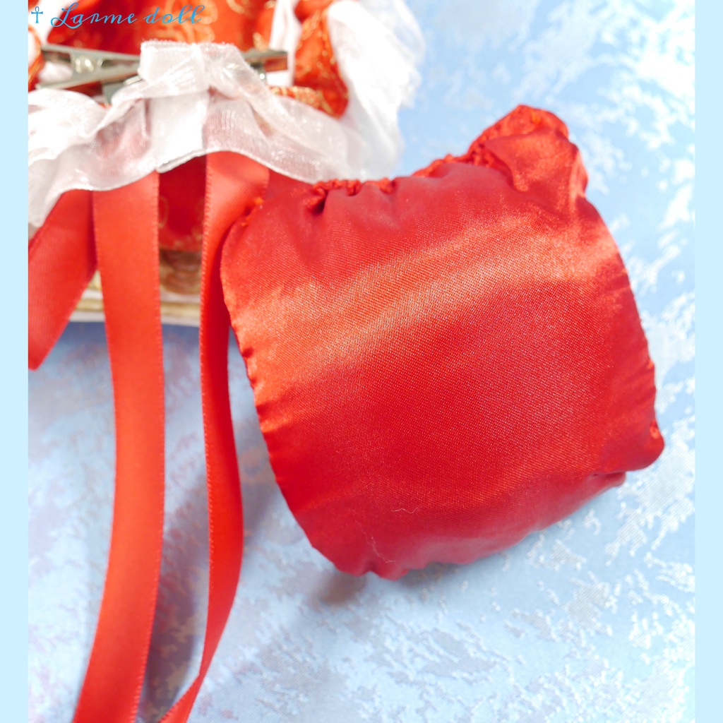 【受注生産】《☥》ゆめかわチャイナお団子カバー(オーガンジーレース白)取り外し可能綿クッション+ヘアクリップ付き(本体カバーカラー▷赤)