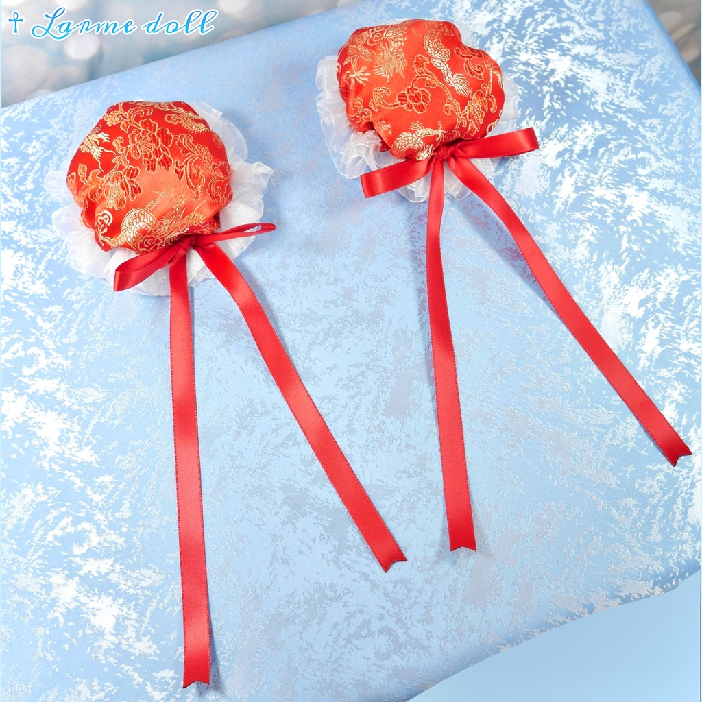 【受注生産】《☥》ゆめかわチャイナお団子カバー(オーガンジーレース白)取り外し可能綿クッション+ヘアクリップ付き(本体カバーカラー▷赤)