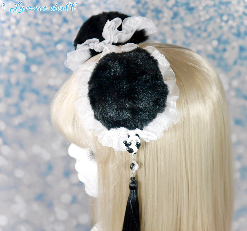 【受注生産】《☥》パンダチャイナお団子カバー (ファー生地タイプ) (レース白)本体カバーカラー▷黒