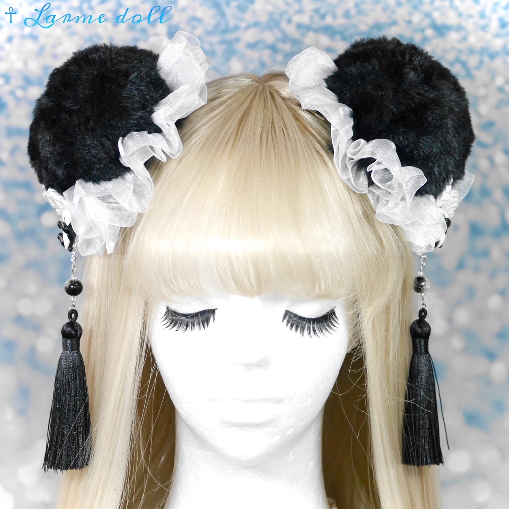 【受注生産】《☥》パンダチャイナお団子カバー (ファー生地タイプ) (レース白)本体カバーカラー▷黒