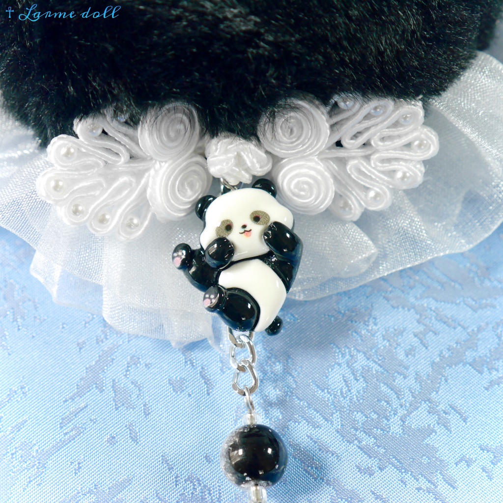 【受注生産】《☥》パンダチャイナお団子カバー (ファー生地タイプ) (レース白)本体カバーカラー▷黒