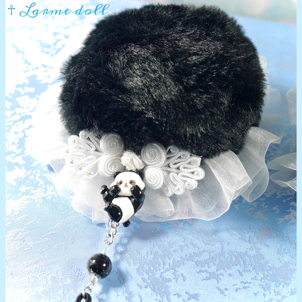 【受注生産】《☥》パンダチャイナお団子カバー (ファー生地タイプ) (レース白)本体カバーカラー▷黒