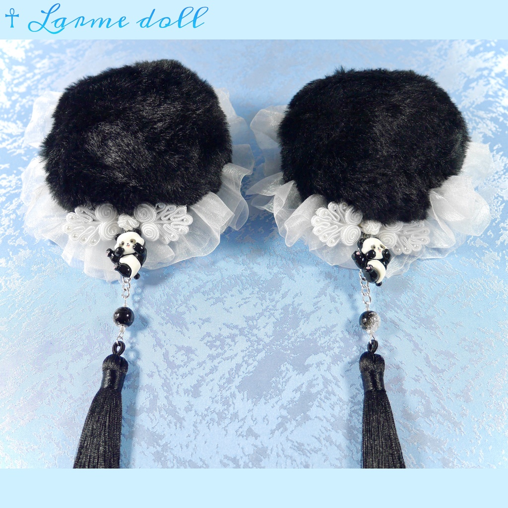 【受注生産】《☥》パンダチャイナお団子カバー (ファー生地タイプ) (レース白)本体カバーカラー▷黒