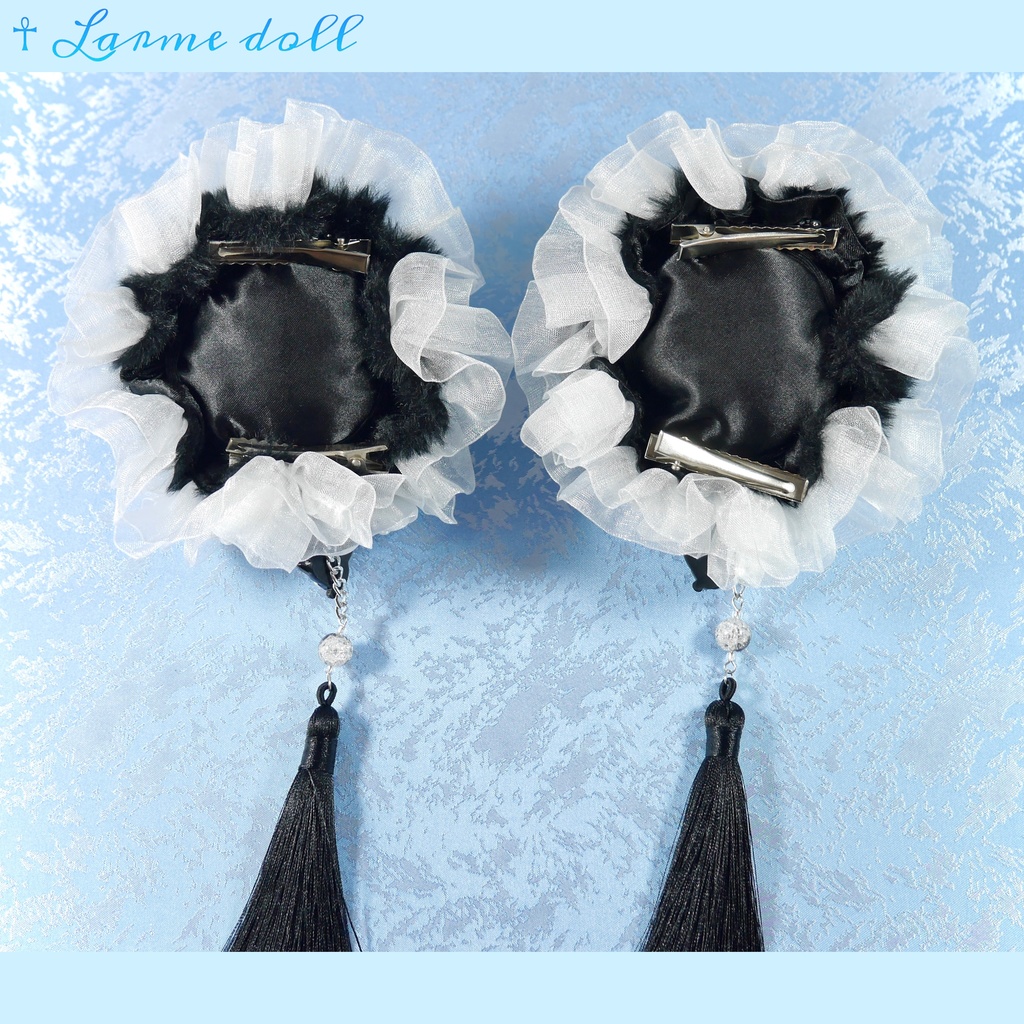 【受注生産】《☥》パンダチャイナお団子カバー (ファー生地タイプ) (レース白)本体カバーカラー▷黒