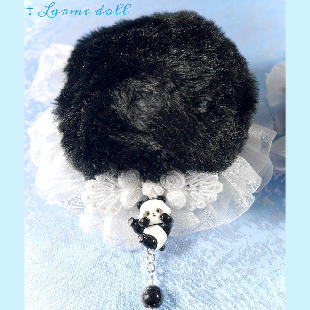 【受注生産】《☥》パンダチャイナお団子カバー (ファー生地タイプ) (レース白)本体カバーカラー▷黒