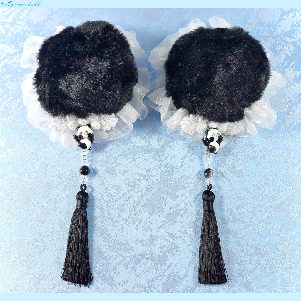【受注生産】《☥》パンダチャイナお団子カバー (ファー生地タイプ) (レース白)本体カバーカラー▷黒