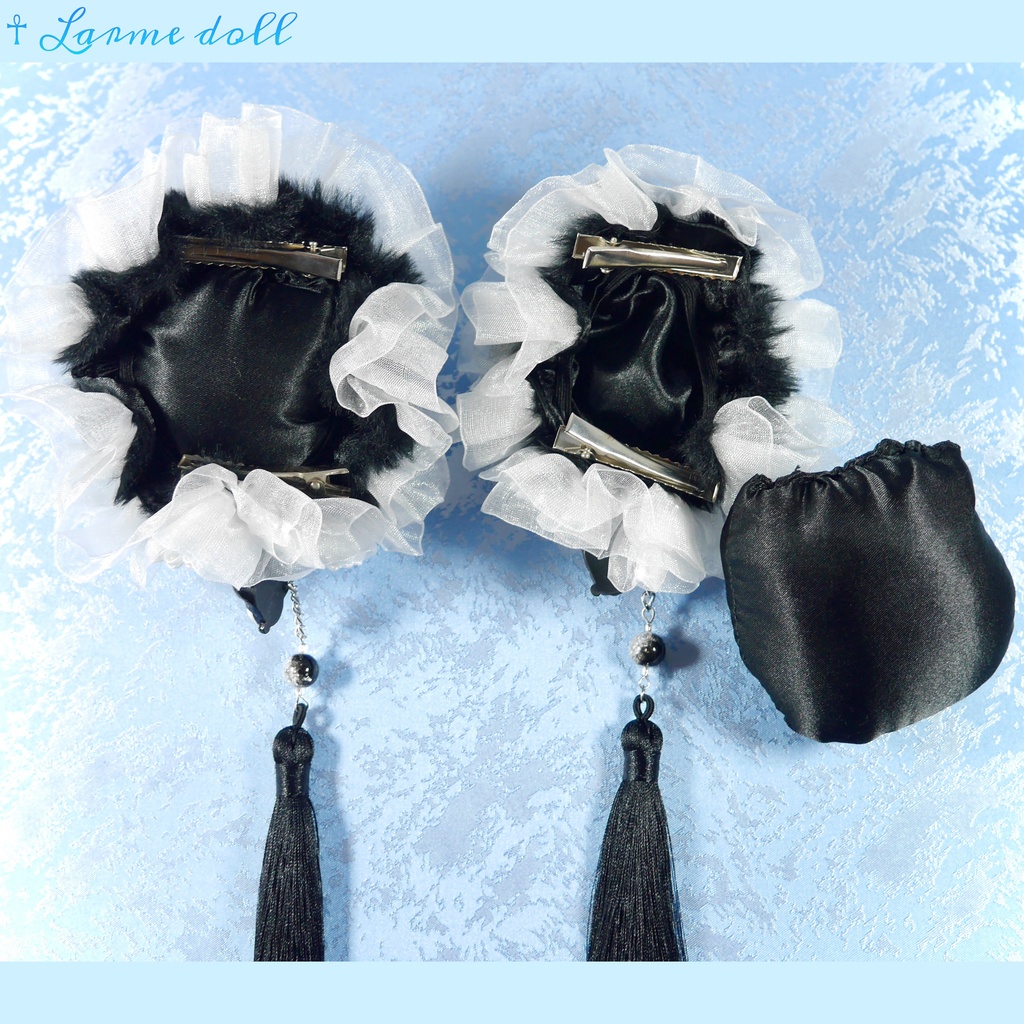 【受注生産】《☥》パンダチャイナお団子カバー (ファー生地タイプ) (レース白)本体カバーカラー▷黒