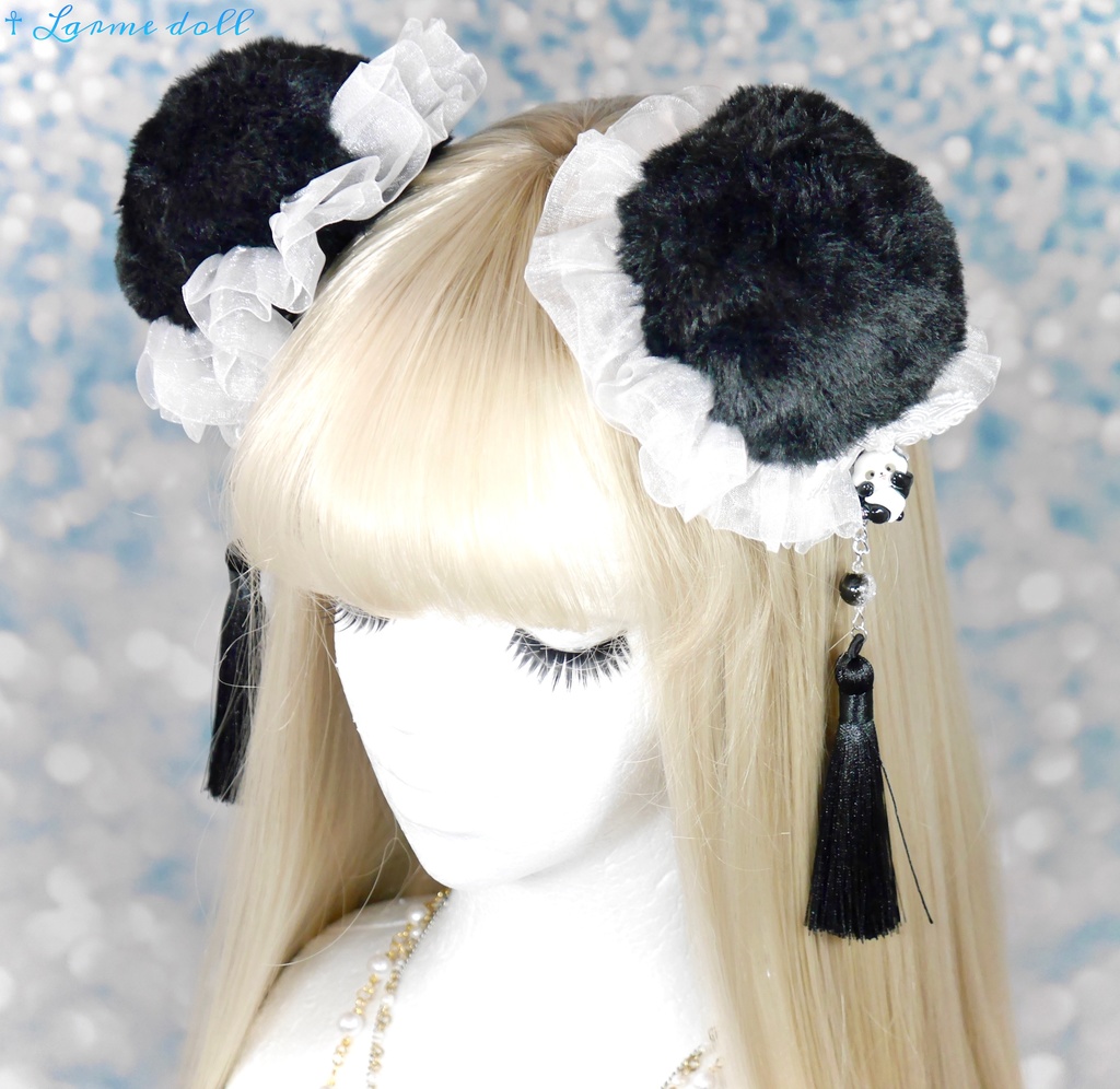 【受注生産】《☥》パンダチャイナお団子カバー (ファー生地タイプ) (レース白)本体カバーカラー▷黒