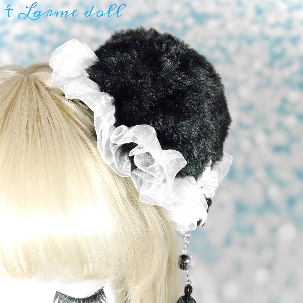 【受注生産】《☥》パンダチャイナお団子カバー (ファー生地タイプ) (レース白)本体カバーカラー▷黒