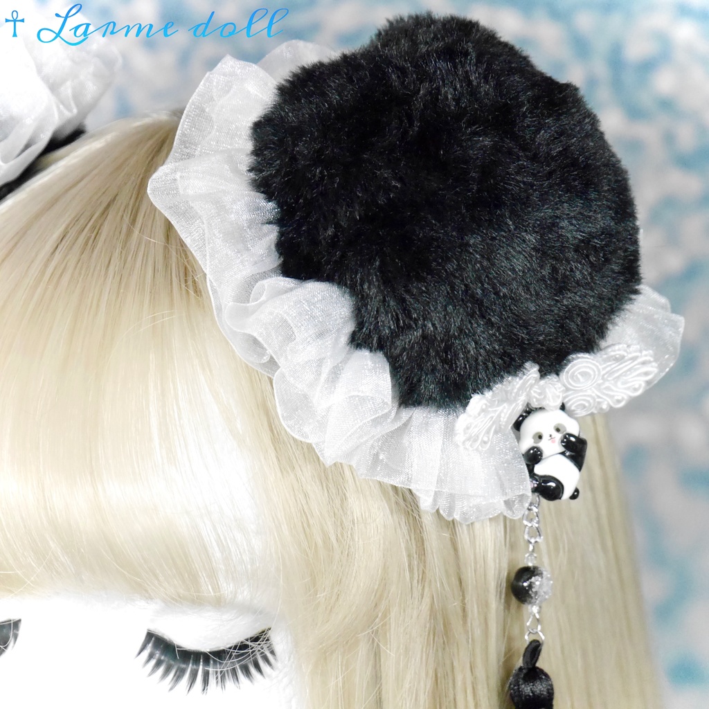 【受注生産】《☥》パンダチャイナお団子カバー (ファー生地タイプ) (レース白)本体カバーカラー▷黒