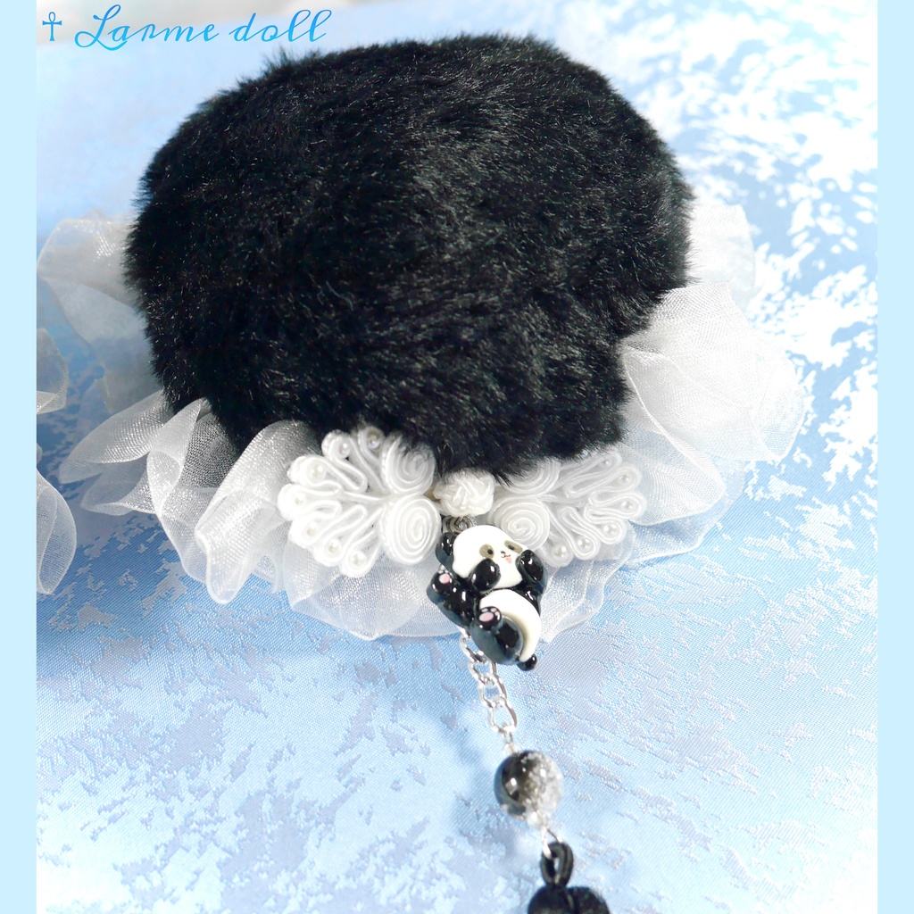 【受注生産】《☥》パンダチャイナお団子カバー (ファー生地タイプ) (レース白)本体カバーカラー▷黒