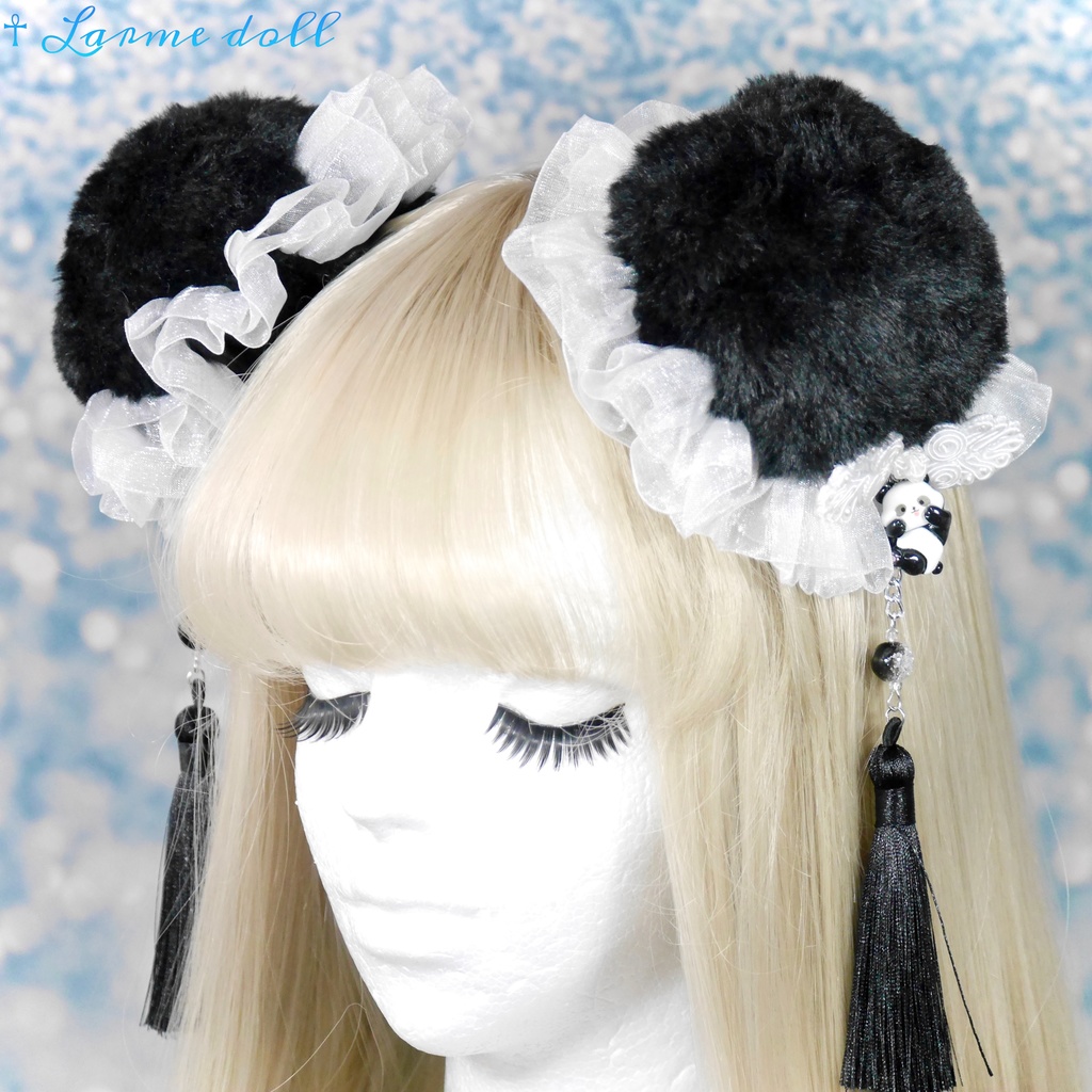 【受注生産】《☥》パンダチャイナお団子カバー (ファー生地タイプ) (レース白)本体カバーカラー▷黒