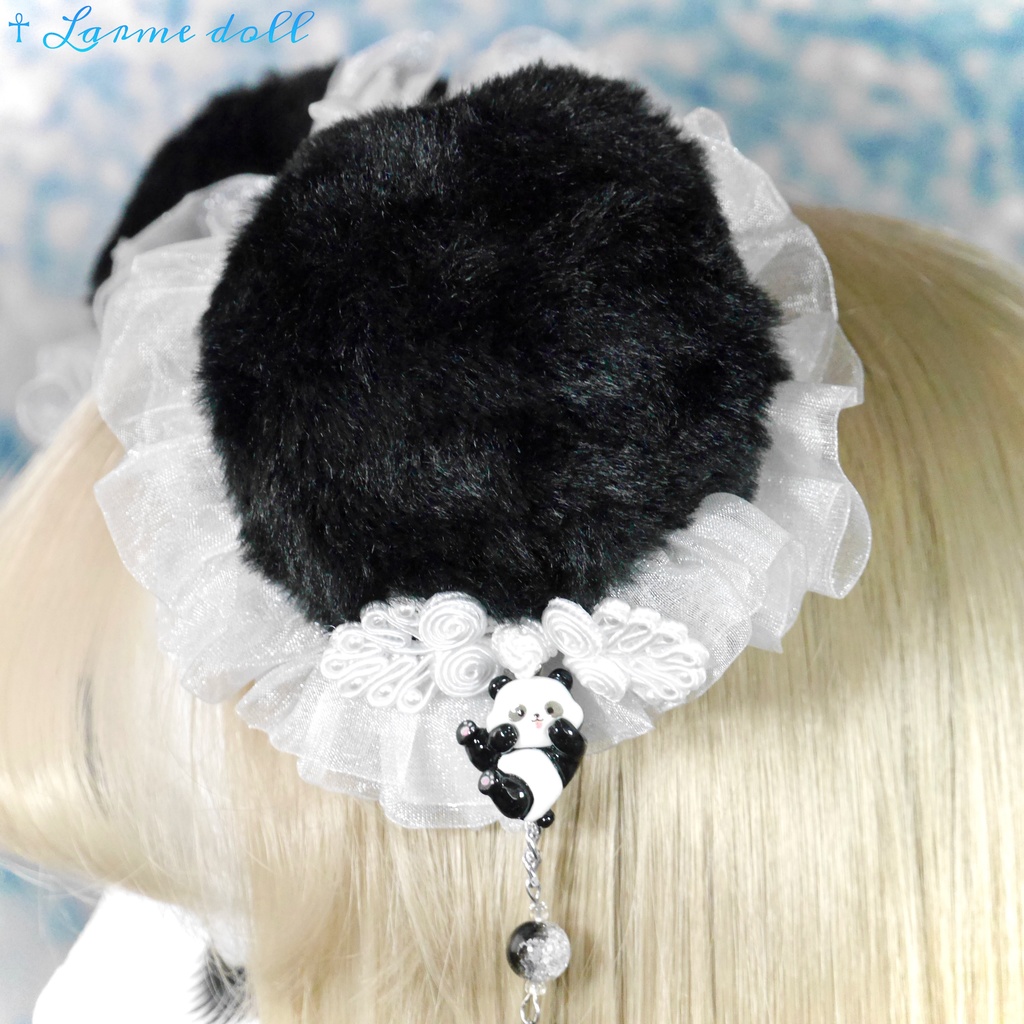 【受注生産】《☥》パンダチャイナお団子カバー (ファー生地タイプ) (レース白)本体カバーカラー▷黒