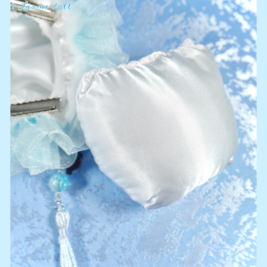 【受注生産】《☥》パンダチャイナお団子カバー (ファー生地タイプ)(レース水色)本体カバーカラー▷白