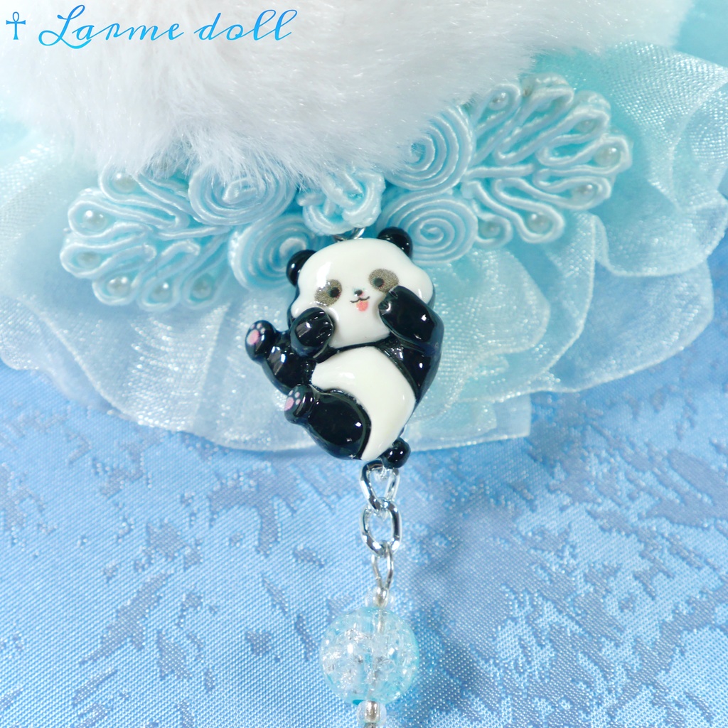 【受注生産】《☥》パンダチャイナお団子カバー (ファー生地タイプ)(レース水色)本体カバーカラー▷白