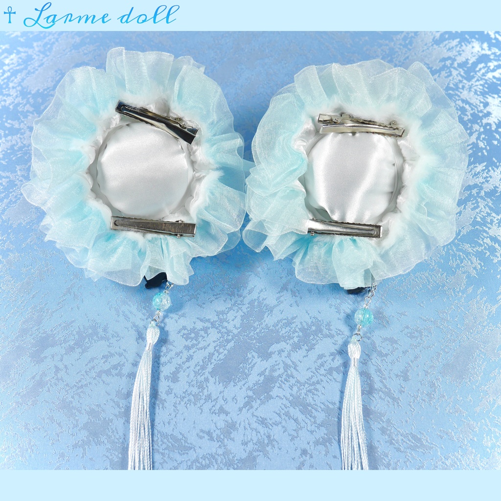 【受注生産】《☥》パンダチャイナお団子カバー (ファー生地タイプ)(レース水色)本体カバーカラー▷白