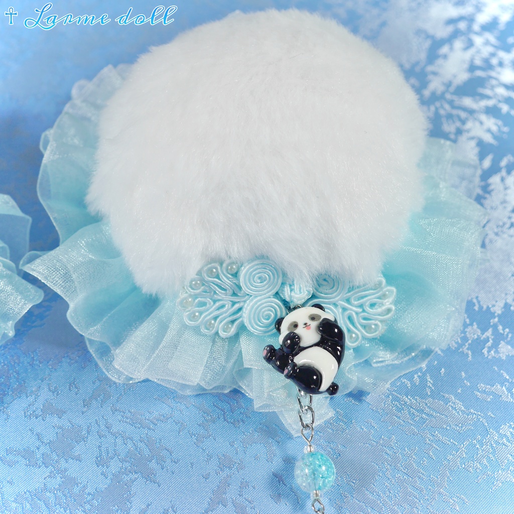 【受注生産】《☥》パンダチャイナお団子カバー (ファー生地タイプ)(レース水色)本体カバーカラー▷白