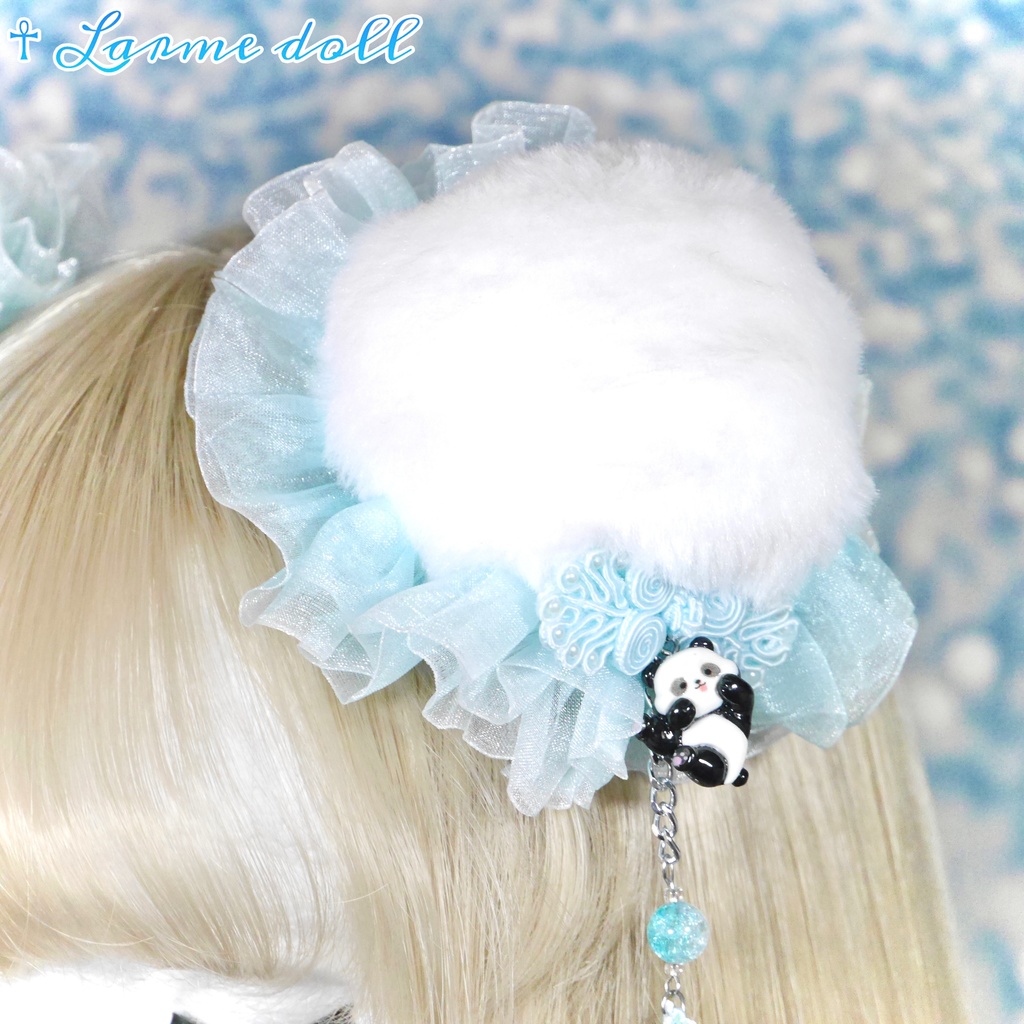 【受注生産】《☥》パンダチャイナお団子カバー (ファー生地タイプ)(レース水色)本体カバーカラー▷白
