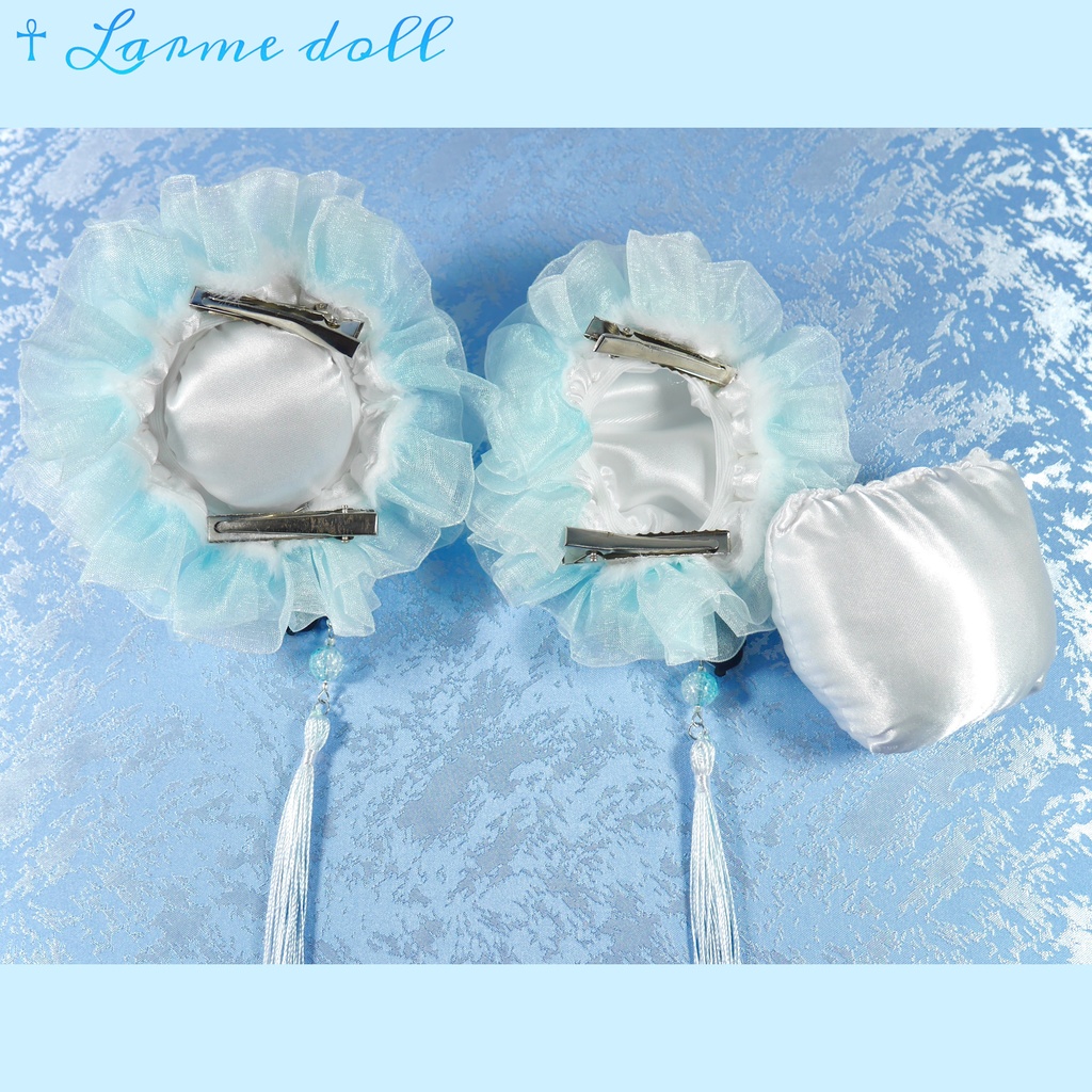 【受注生産】《☥》パンダチャイナお団子カバー (ファー生地タイプ)(レース水色)本体カバーカラー▷白