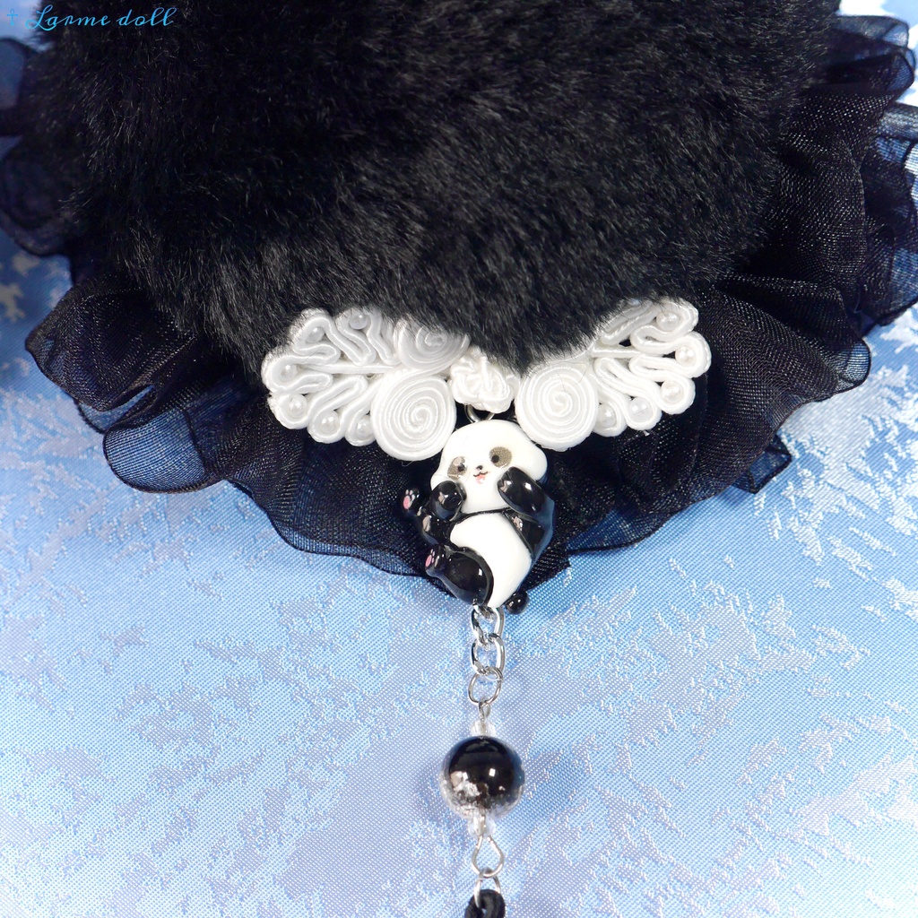 【受注生産】《☥》パンダチャイナお団子カバー(ファー生地タイプ)(レース黒)本体カバーカラー▷黒