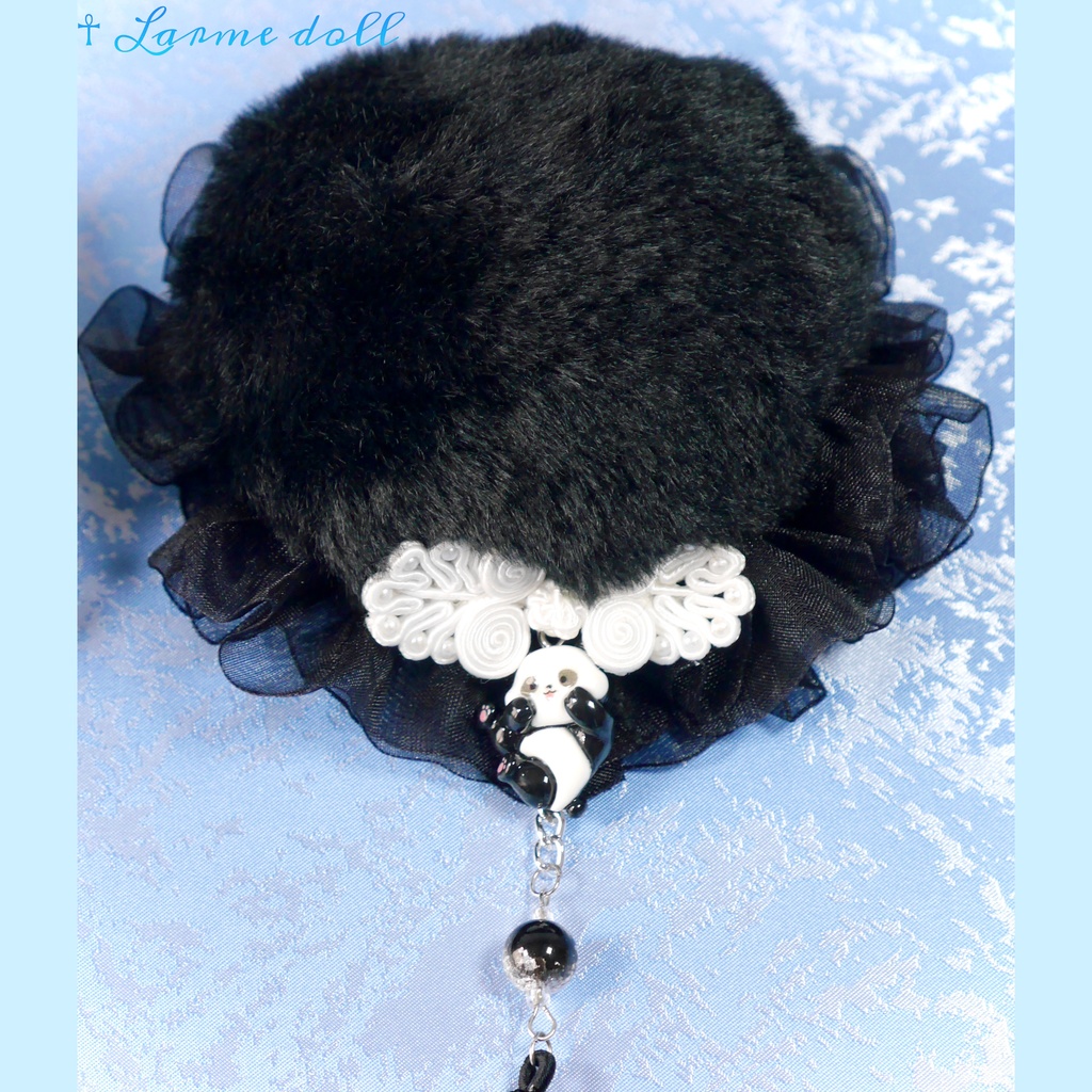 【受注生産】《☥》パンダチャイナお団子カバー(ファー生地タイプ)(レース黒)本体カバーカラー▷黒
