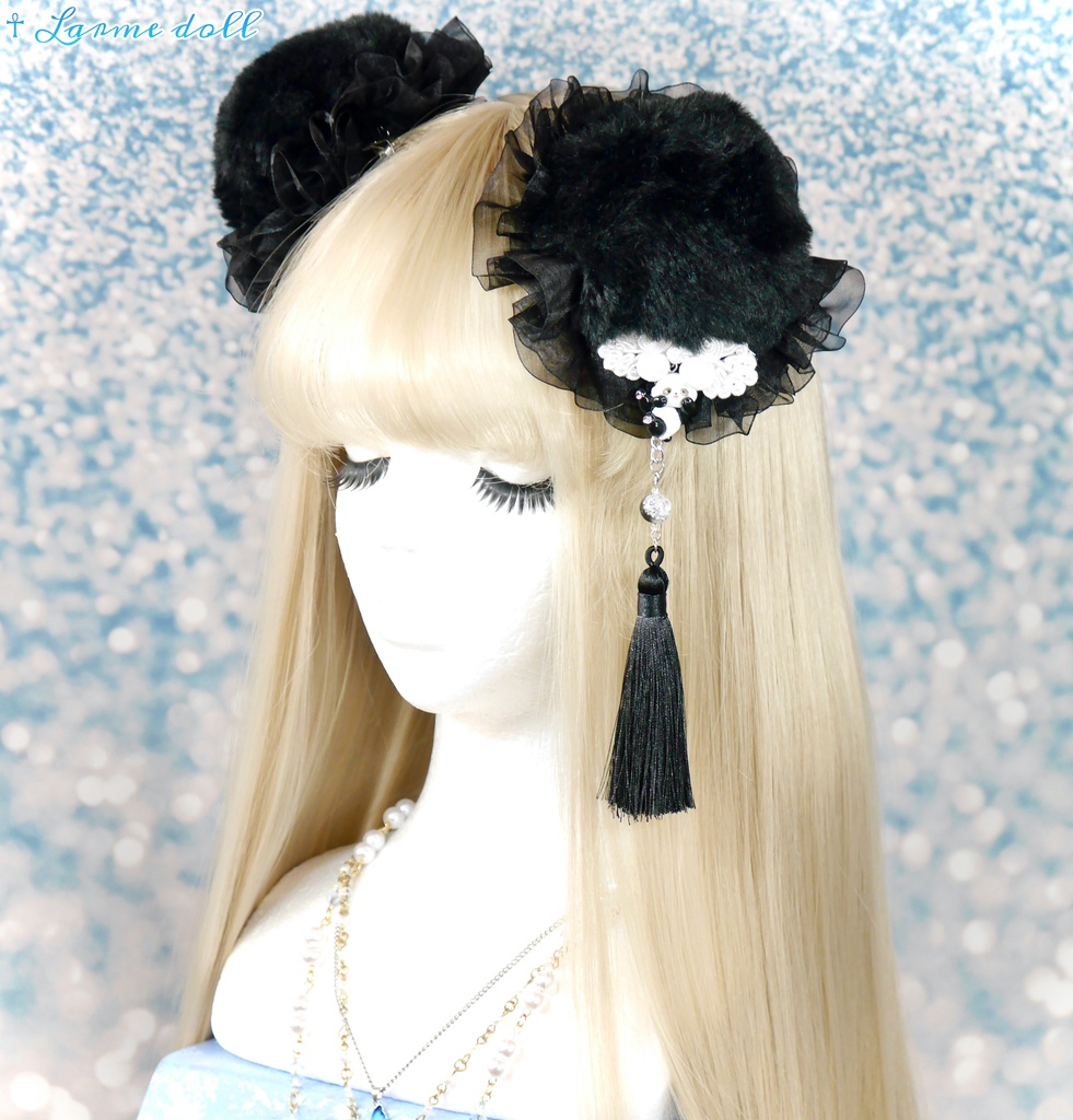 【受注生産】《☥》パンダチャイナお団子カバー(ファー生地タイプ)(レース黒)本体カバーカラー▷黒