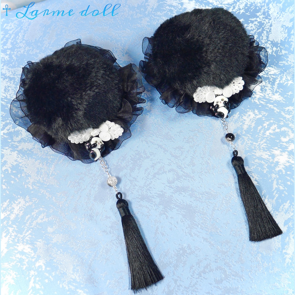 【受注生産】《☥》パンダチャイナお団子カバー(ファー生地タイプ)(レース黒)本体カバーカラー▷黒