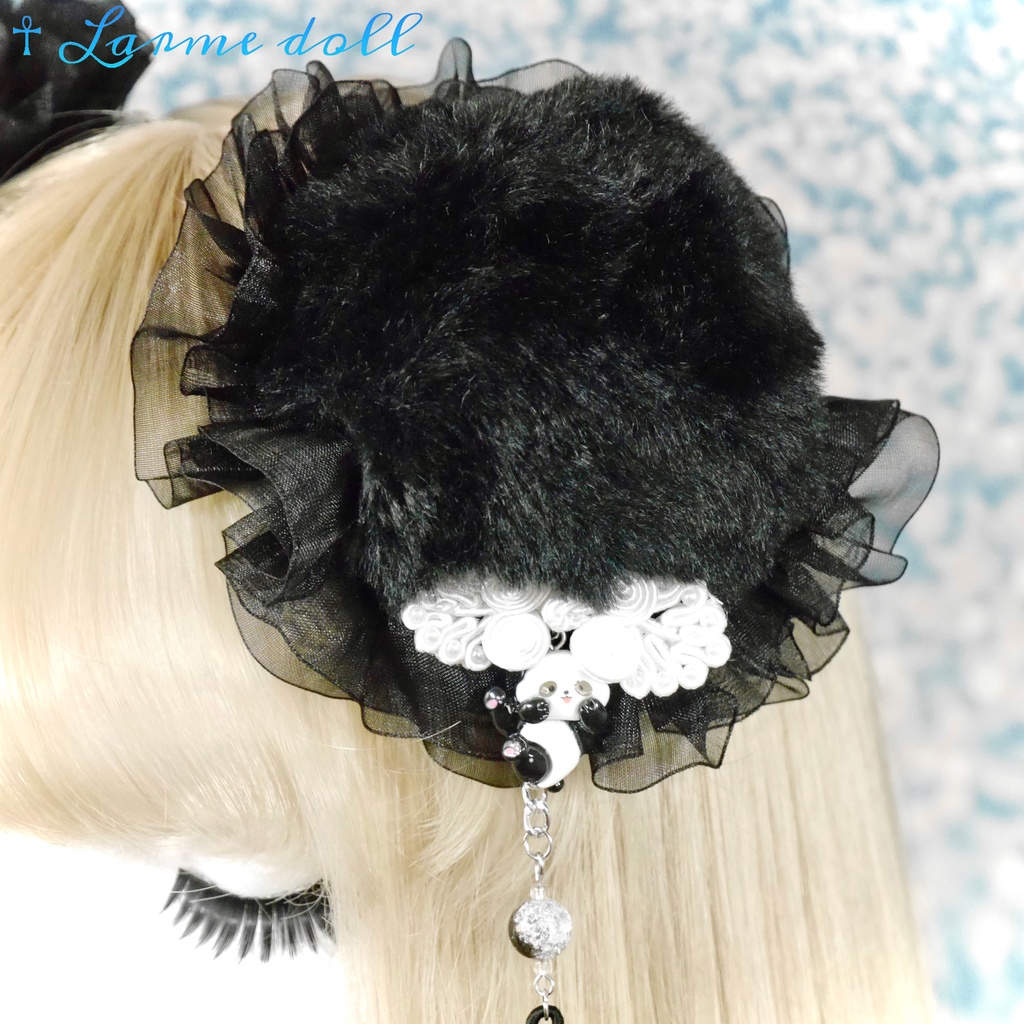 【受注生産】《☥》パンダチャイナお団子カバー(ファー生地タイプ)(レース黒)本体カバーカラー▷黒