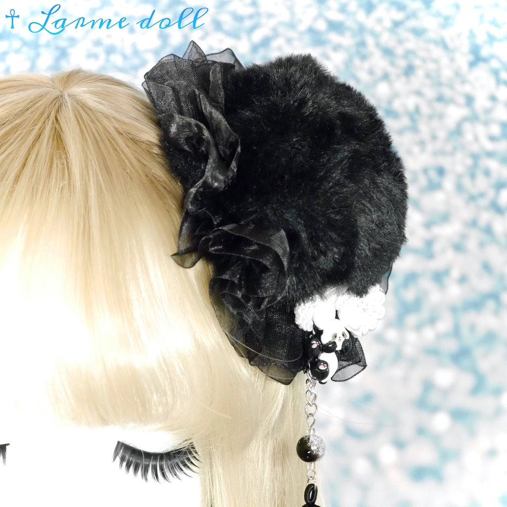 【受注生産】《☥》パンダチャイナお団子カバー(ファー生地タイプ)(レース黒)本体カバーカラー▷黒