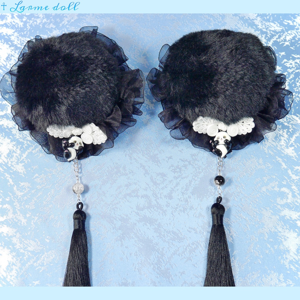 【受注生産】《☥》パンダチャイナお団子カバー(ファー生地タイプ)(レース黒)本体カバーカラー▷黒