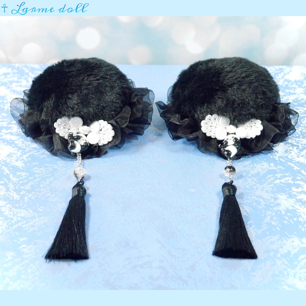 【受注生産】《☥》パンダチャイナお団子カバー(ファー生地タイプ)(レース黒)本体カバーカラー▷黒