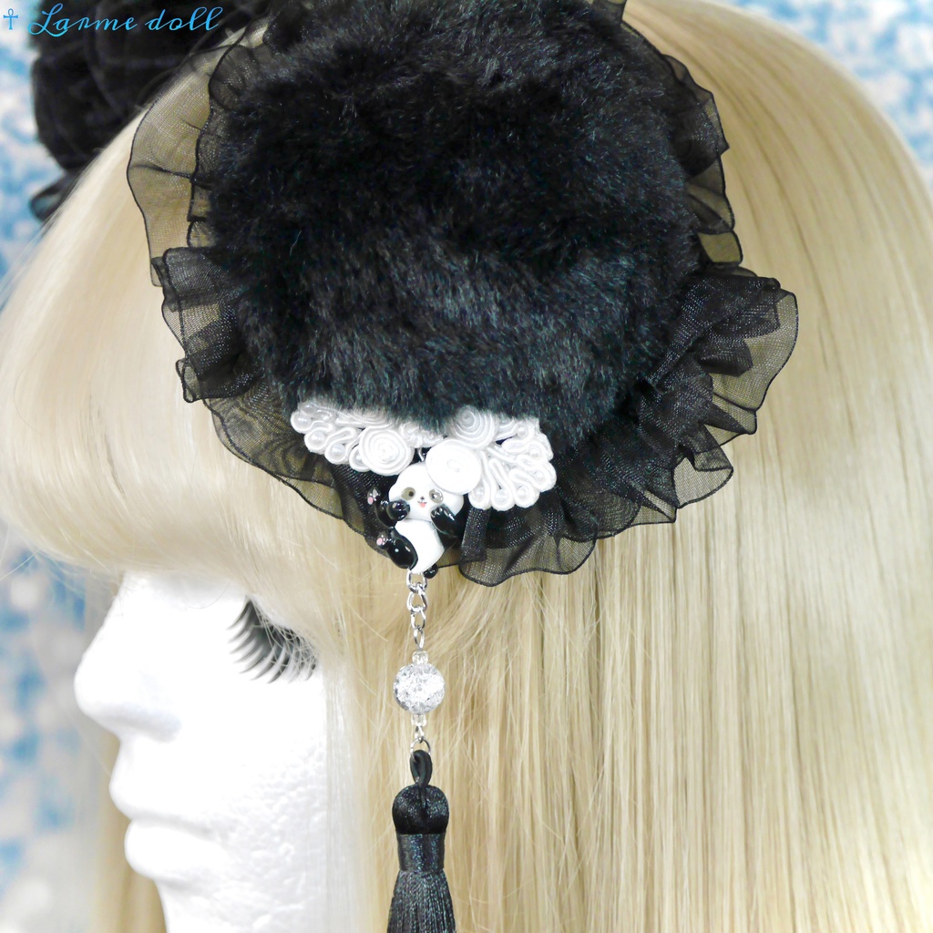 【受注生産】《☥》パンダチャイナお団子カバー(ファー生地タイプ)(レース黒)本体カバーカラー▷黒