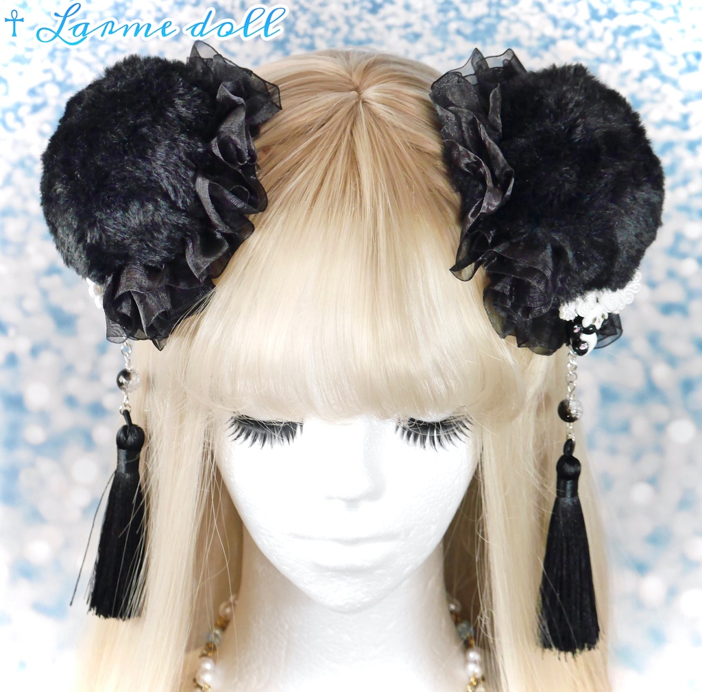 【受注生産】《☥》パンダチャイナお団子カバー(ファー生地タイプ)(レース黒)本体カバーカラー▷黒