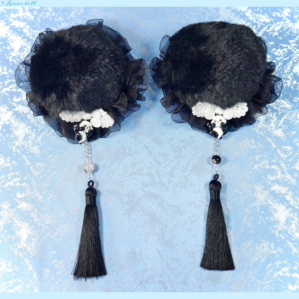 【受注生産】《☥》パンダチャイナお団子カバー(ファー生地タイプ)(レース黒)本体カバーカラー▷黒