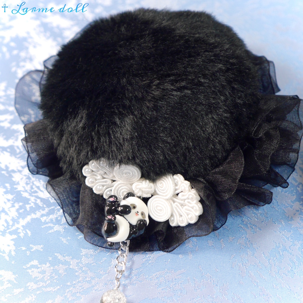 【受注生産】《☥》パンダチャイナお団子カバー(ファー生地タイプ)(レース黒)本体カバーカラー▷黒