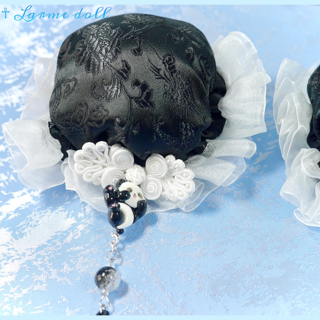 【受注生産】《☥》パンダチャイナお団子カバー(チャイナ生地タイプ)(レース白)本体カバーカラー▷黒