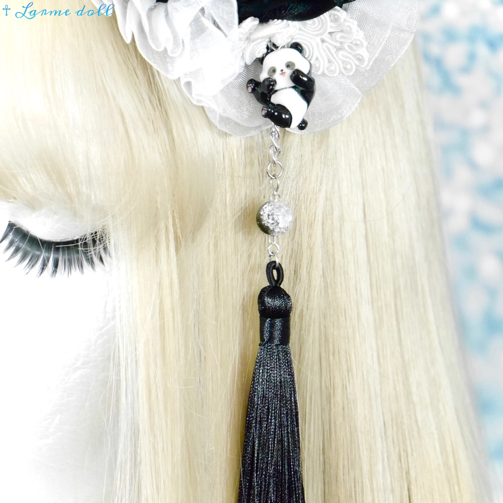 【受注生産】《☥》パンダチャイナお団子カバー(チャイナ生地タイプ)(レース白)本体カバーカラー▷黒