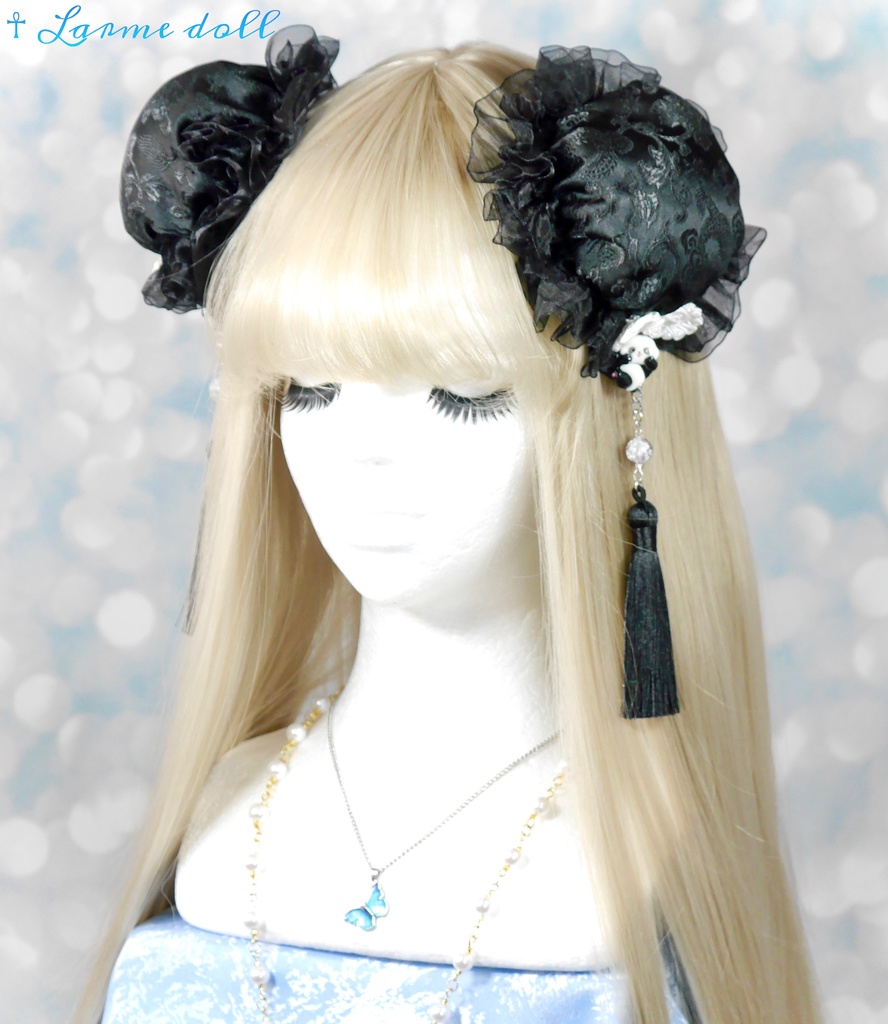 【受注生産】《☥》パンダチャイナお団子カバー(チャイナ生地タイプ)(レース黒)本体カバーカラー▷黒