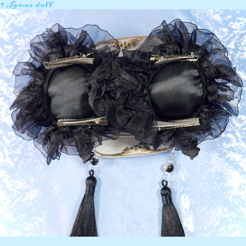 【受注生産】《☥》パンダチャイナお団子カバー(チャイナ生地タイプ)(レース黒)本体カバーカラー▷黒