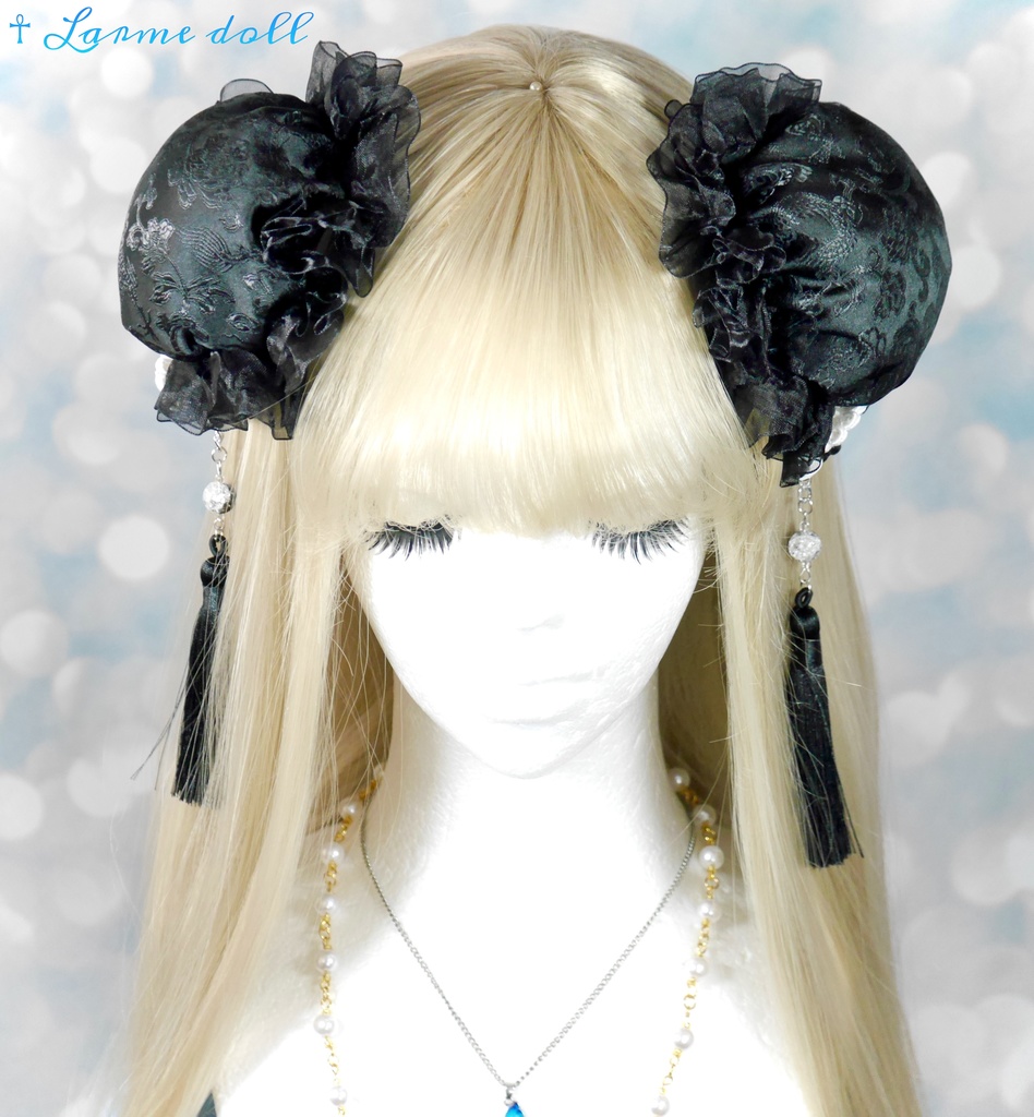 【受注生産】《☥》パンダチャイナお団子カバー(チャイナ生地タイプ)(レース黒)本体カバーカラー▷黒