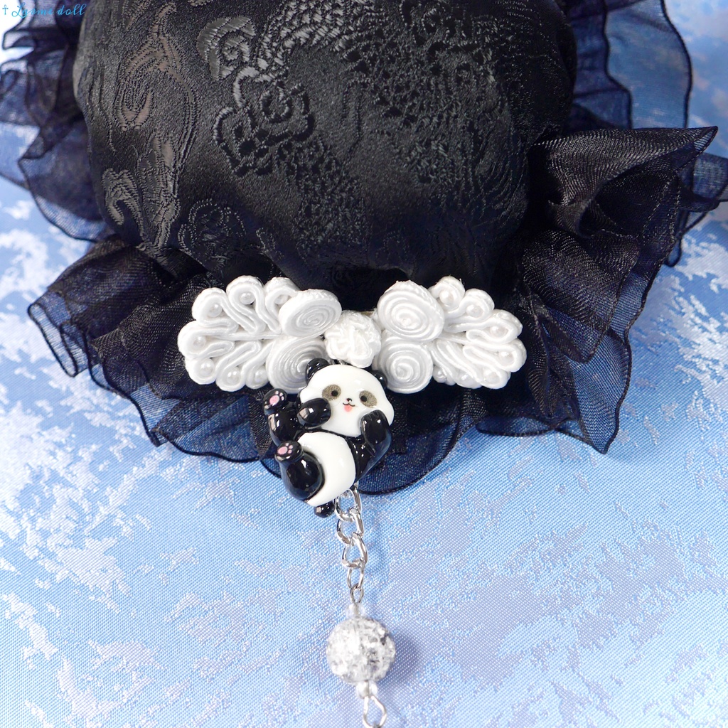 【受注生産】《☥》パンダチャイナお団子カバー(チャイナ生地タイプ)(レース黒)本体カバーカラー▷黒