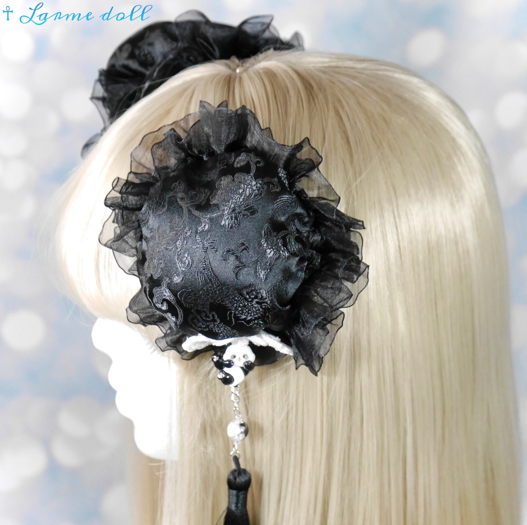 【受注生産】《☥》パンダチャイナお団子カバー(チャイナ生地タイプ)(レース黒)本体カバーカラー▷黒