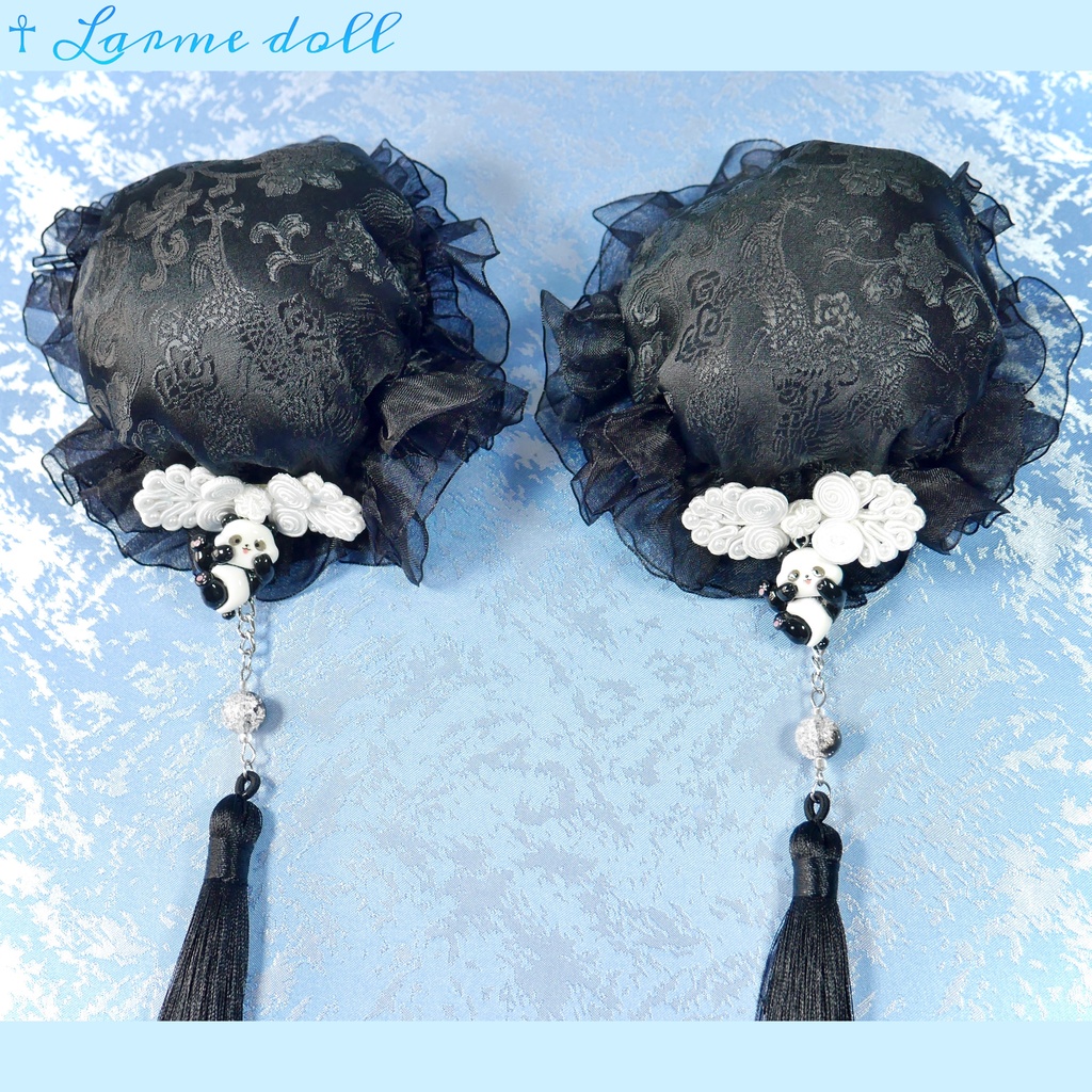 【受注生産】《☥》パンダチャイナお団子カバー(チャイナ生地タイプ)(レース黒)本体カバーカラー▷黒