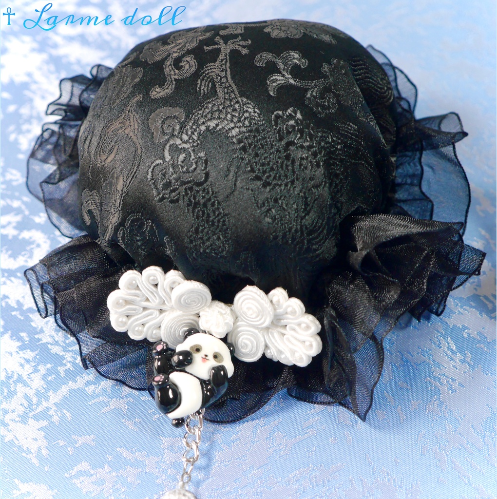 【受注生産】《☥》パンダチャイナお団子カバー(チャイナ生地タイプ)(レース黒)本体カバーカラー▷黒