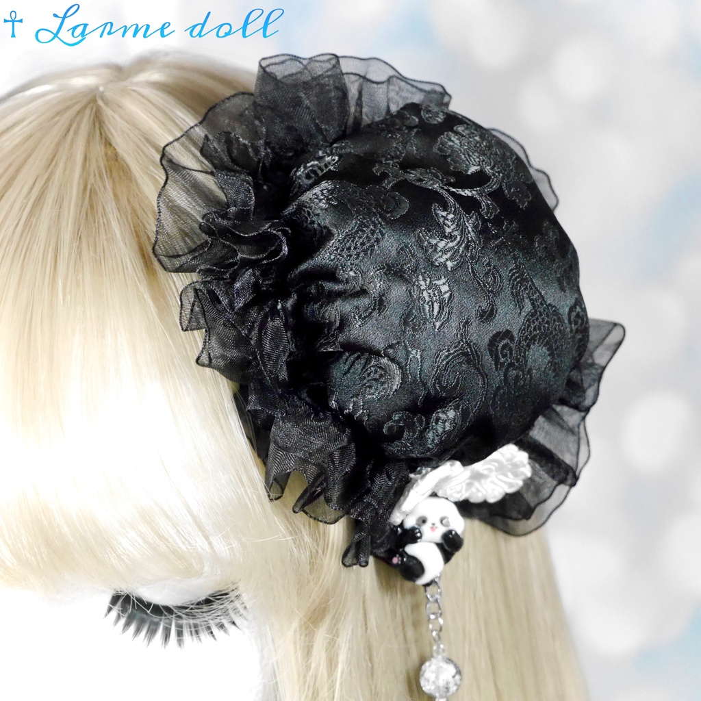 【受注生産】《☥》パンダチャイナお団子カバー(チャイナ生地タイプ)(レース黒)本体カバーカラー▷黒