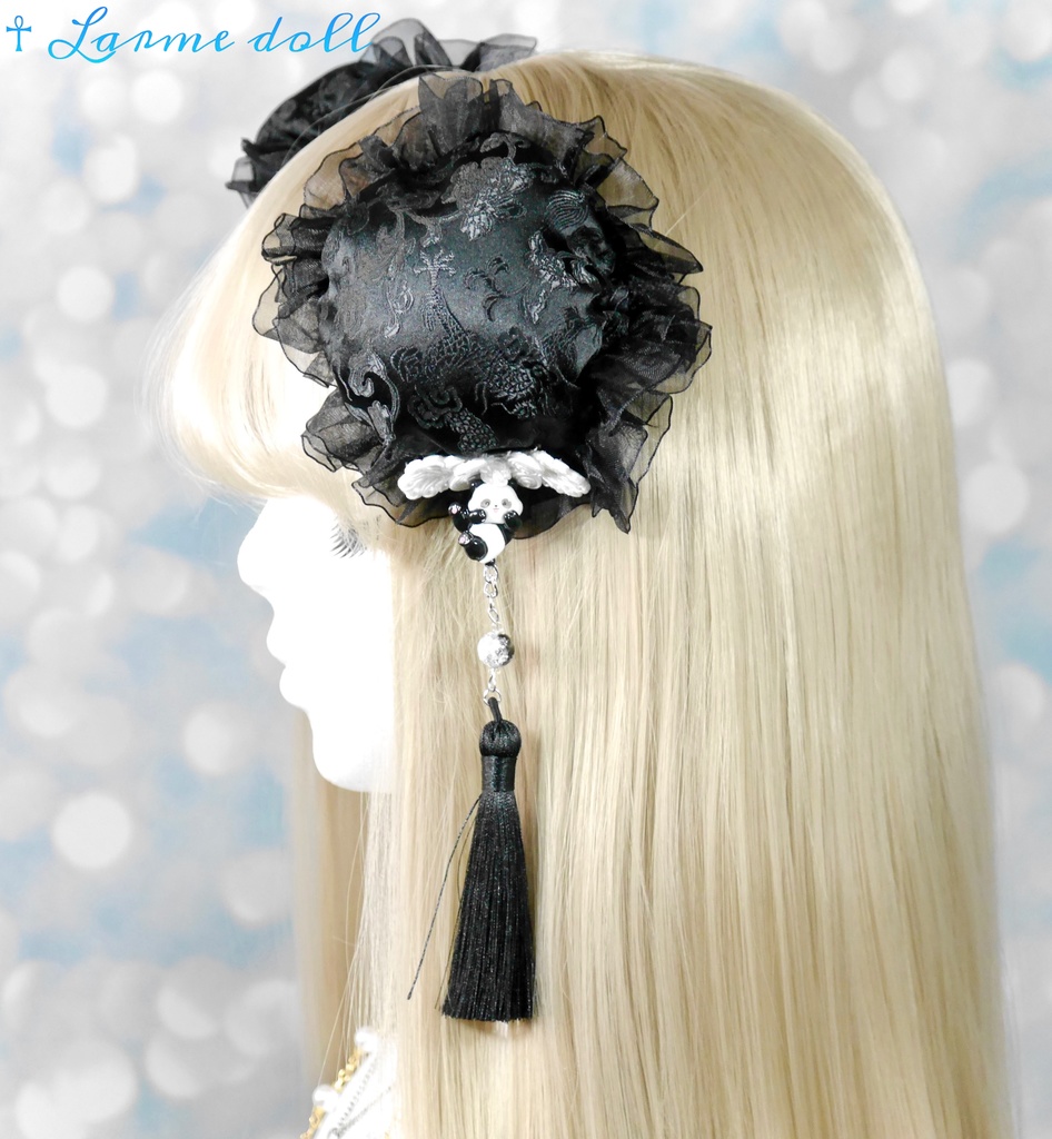 【受注生産】《☥》パンダチャイナお団子カバー(チャイナ生地タイプ)(レース黒)本体カバーカラー▷黒